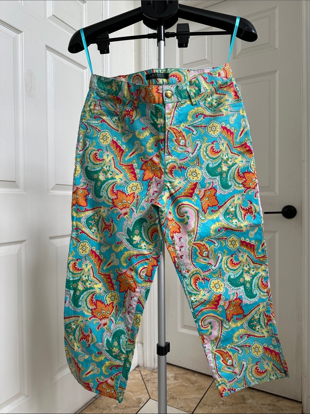 Lauren Ralph Lauren Women’s Turquoise Jacobean Paisley Stretch Capri Pants